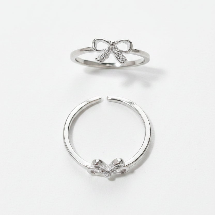 92.5 Sterling Silver Bow Toe Rings for Women | Cute Elegant Design