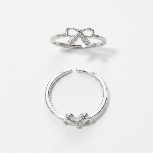 92.5 Sterling Silver Bow Toe Rings for Women | Cute Elegant Design