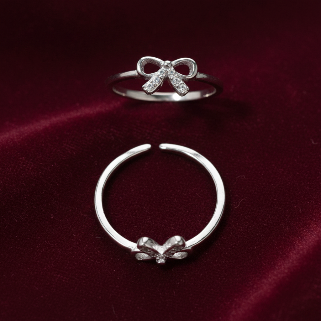 92.5 Sterling Silver Bow Toe Rings for Women | Cute Elegant Design
