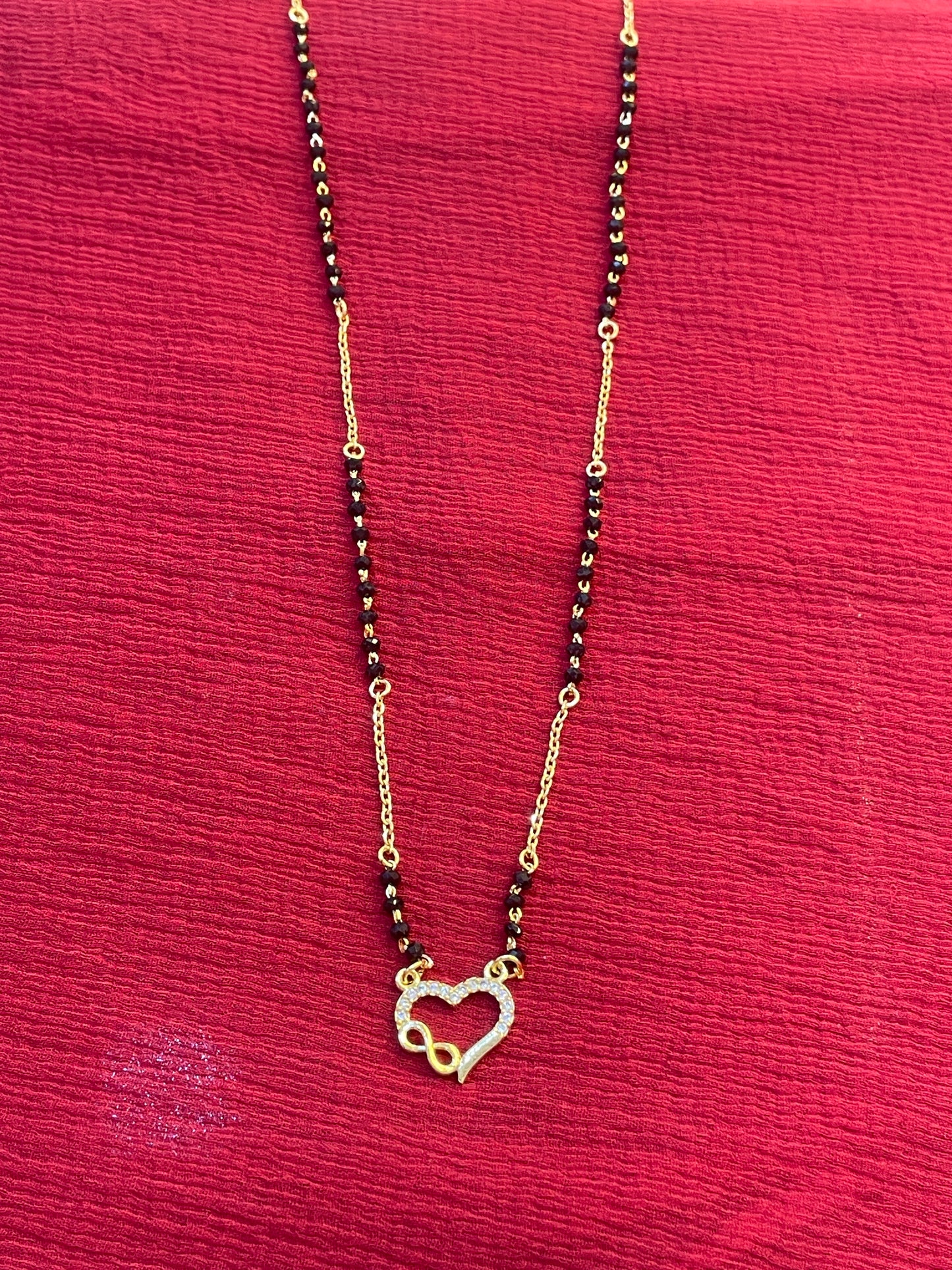 92.5 Silver Gold Plated Heart black beads chain - 19.5 inches