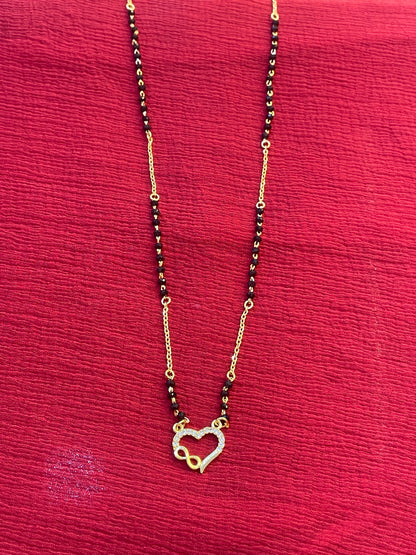 92.5 Silver Gold Plated Heart black beads chain - 19.5 inches