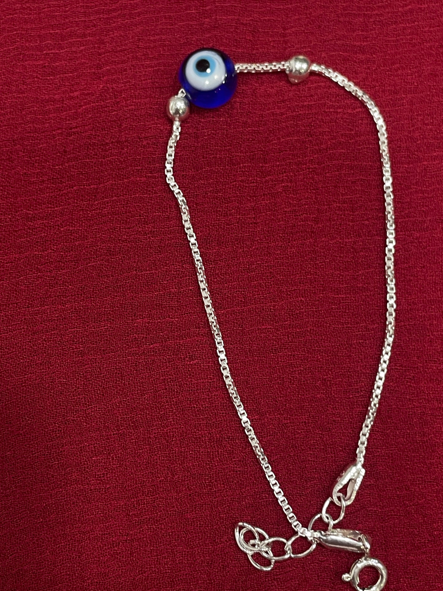 925 Evil Eye Box Chain Bracelet - 7 inch
