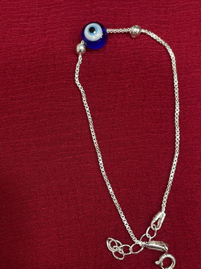 925 Evil Eye Box Chain Bracelet - 7 inch