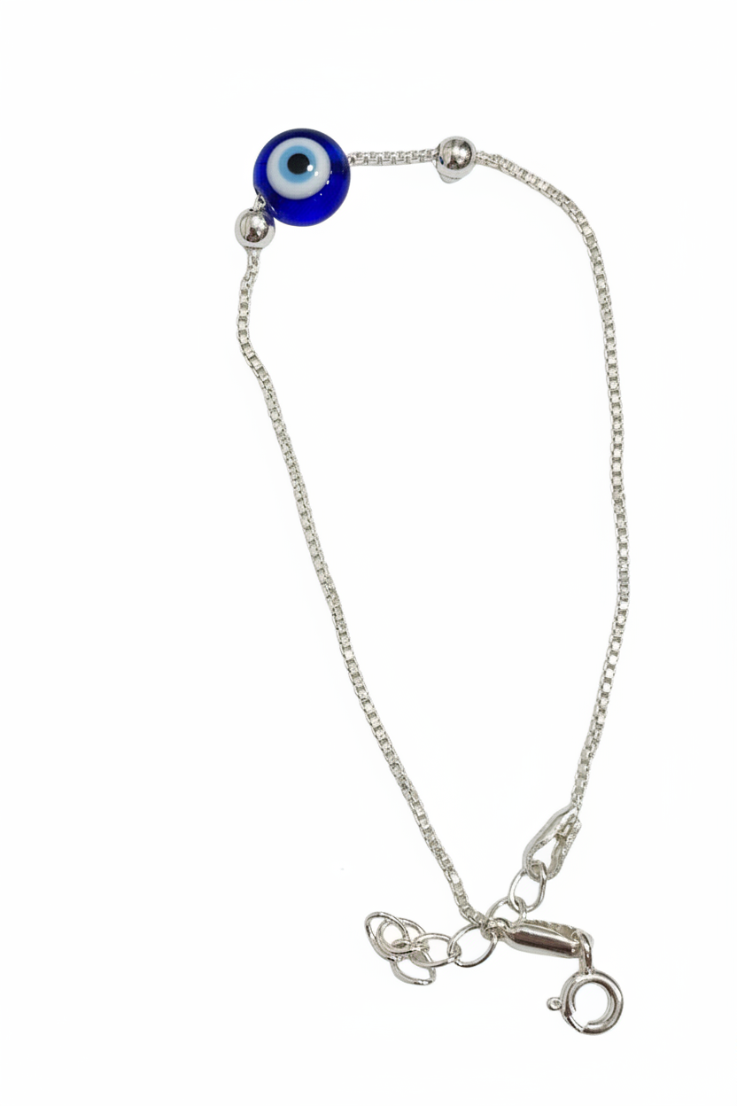 925 Evil Eye Box Chain Bracelet - 7 inch