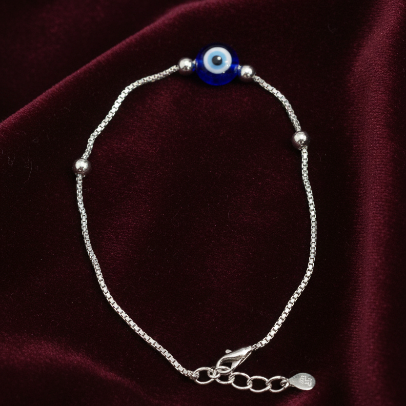 925 Evil Eye Box Chain Bracelet - 7 inch