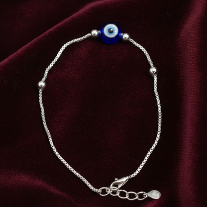 925 Evil Eye Box Chain Bracelet - 7 inch