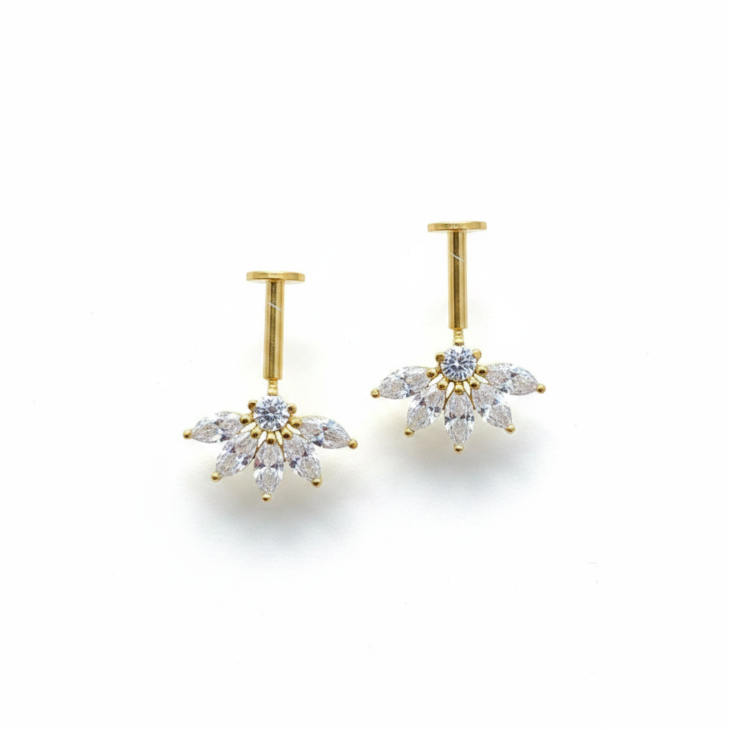 92.5 Silver Gold Plated Half Flower Bugadi Pair | Minimal Floral Elegant Design | Jewellery(pair)