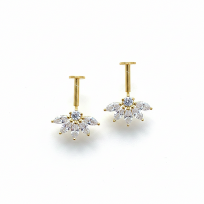 92.5 Silver Gold Plated Half Flower Bugadi Pair | Minimal Floral Elegant Design | Jewellery(pair)