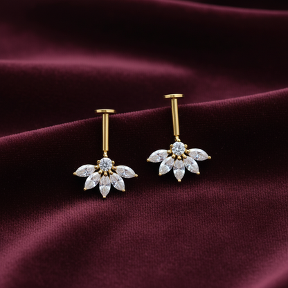 92.5 Silver Gold Plated Half Flower Bugadi Pair | Minimal Floral Elegant Design | Jewellery(pair)