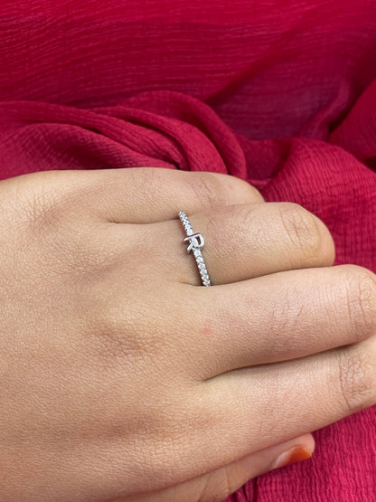 92.5 Silver R Letter Ring for Women Size 14 | Stylish Initial Design | Elegant Personalised Jewellery