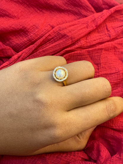 92.5 Silver Gold Plated Pearl Ring for Women | Classy Elegant Jewellery