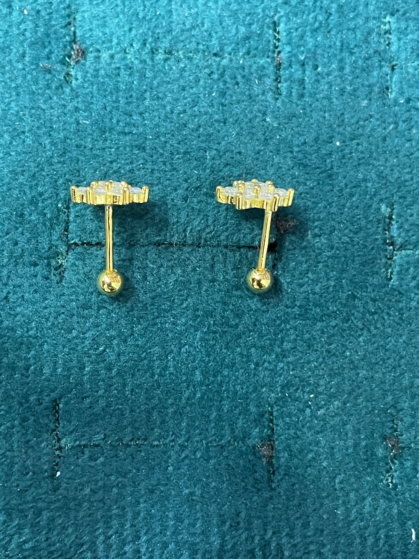 925 Silver Gold Finish Floral Cluster Stud Earrings | CZ Earrings with Ball Screw Back