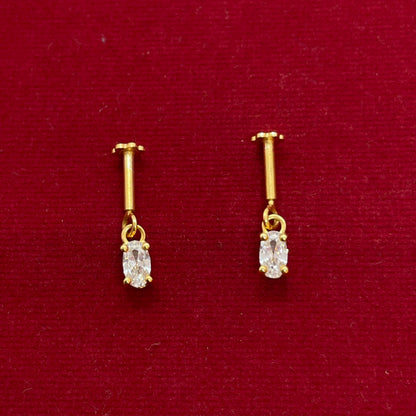 92.5 Silver Gold-Plated Bugadi for Women | White Oval CZ Dangle on Bar Stud | Helix Earring pair