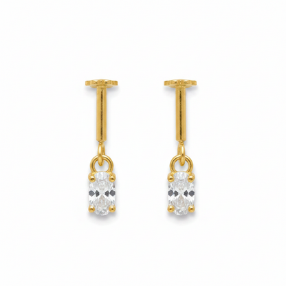 92.5 Silver Gold-Plated Bugadi for Women | White Oval CZ Dangle on Bar Stud | Helix Earring pair