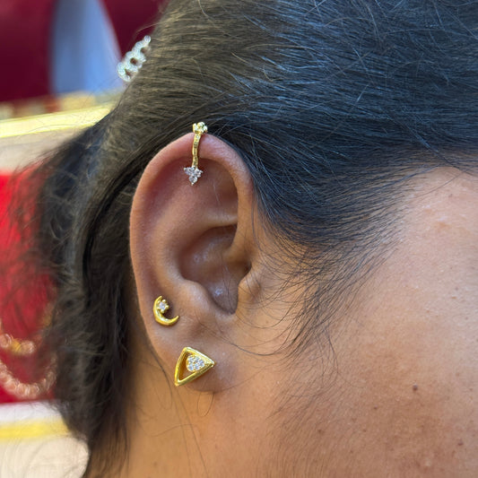 92.5 Silver White Stone Press-On Bugadi for Women | Stylish Non-Piercing Ear Cuff | Elegant Jewellery