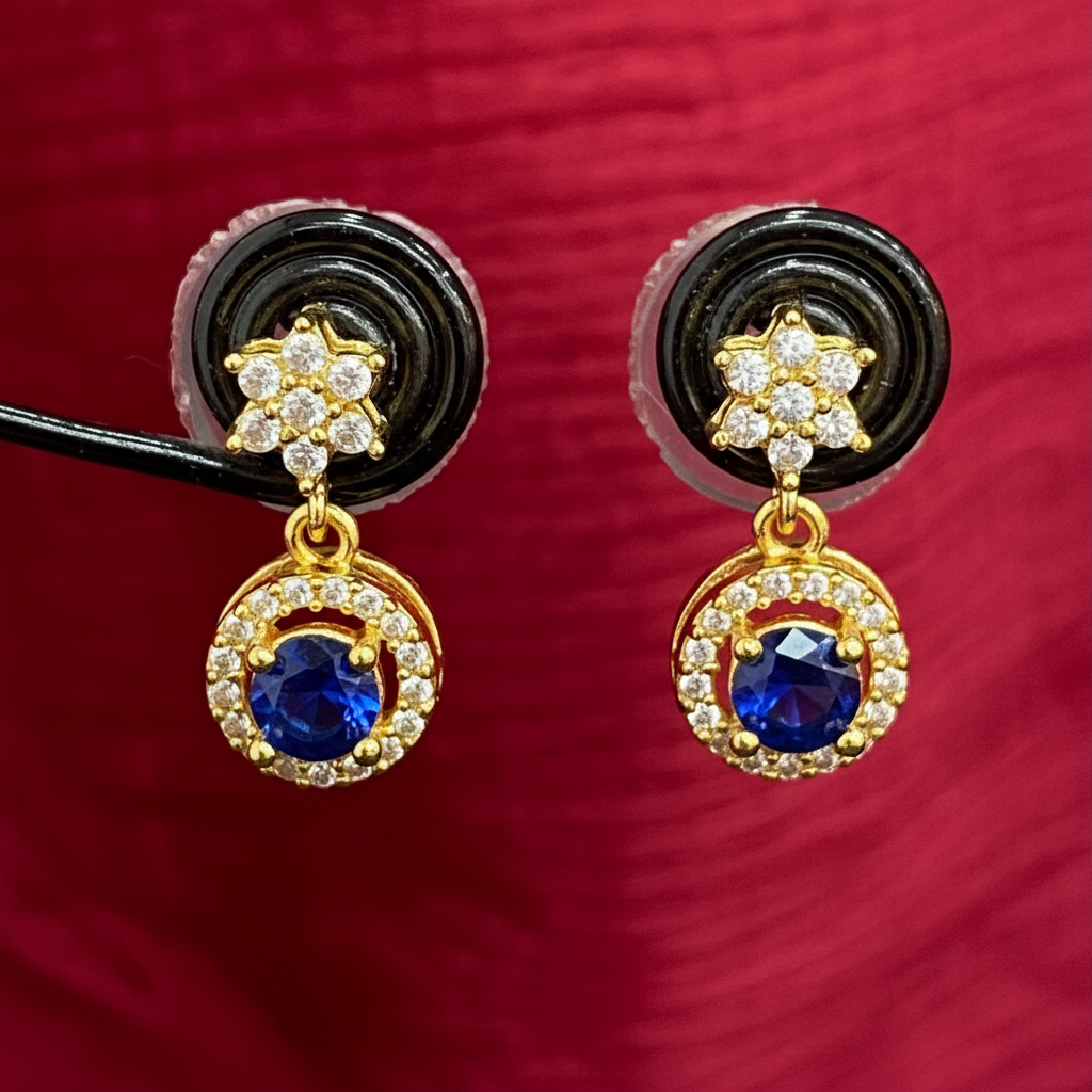 92.5 Silver Gold Plated Earrings for Women | Stylish Flower Blue Stone Drop pair