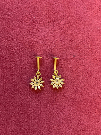 92.5 Silver Gold Plated Flower Drop Bugadi Pair | Stylish Hanging Floral Design | Jewellery