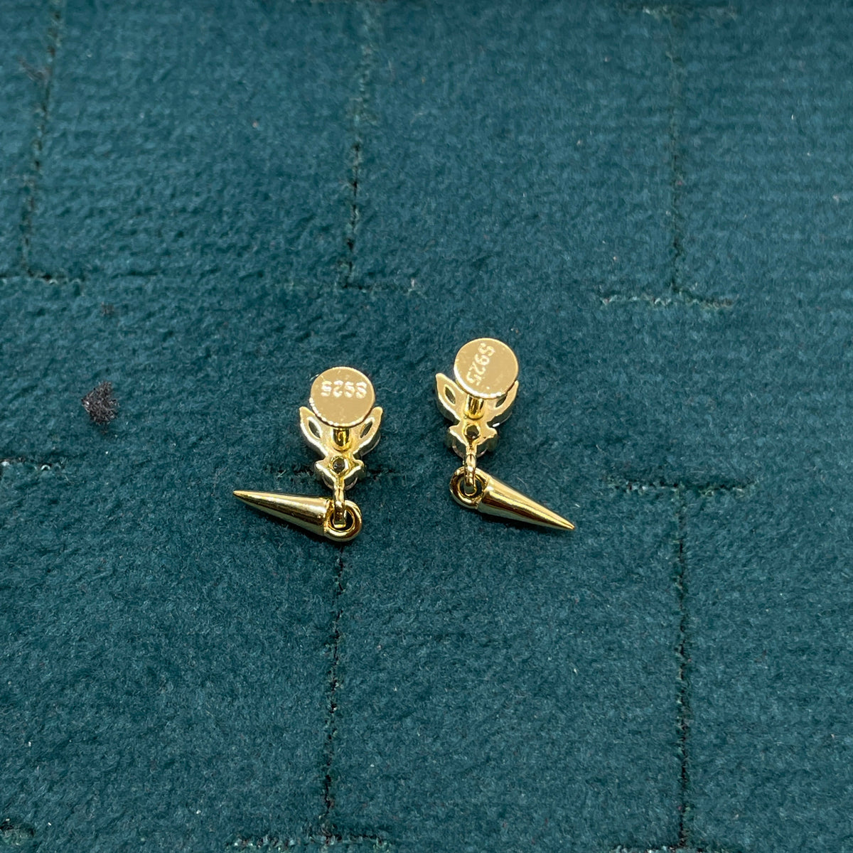 92.5 Sterling Silver Gold Plated Marquise & Round White CZ Lotus Crown & Gold Spike Drop Earrings for Women