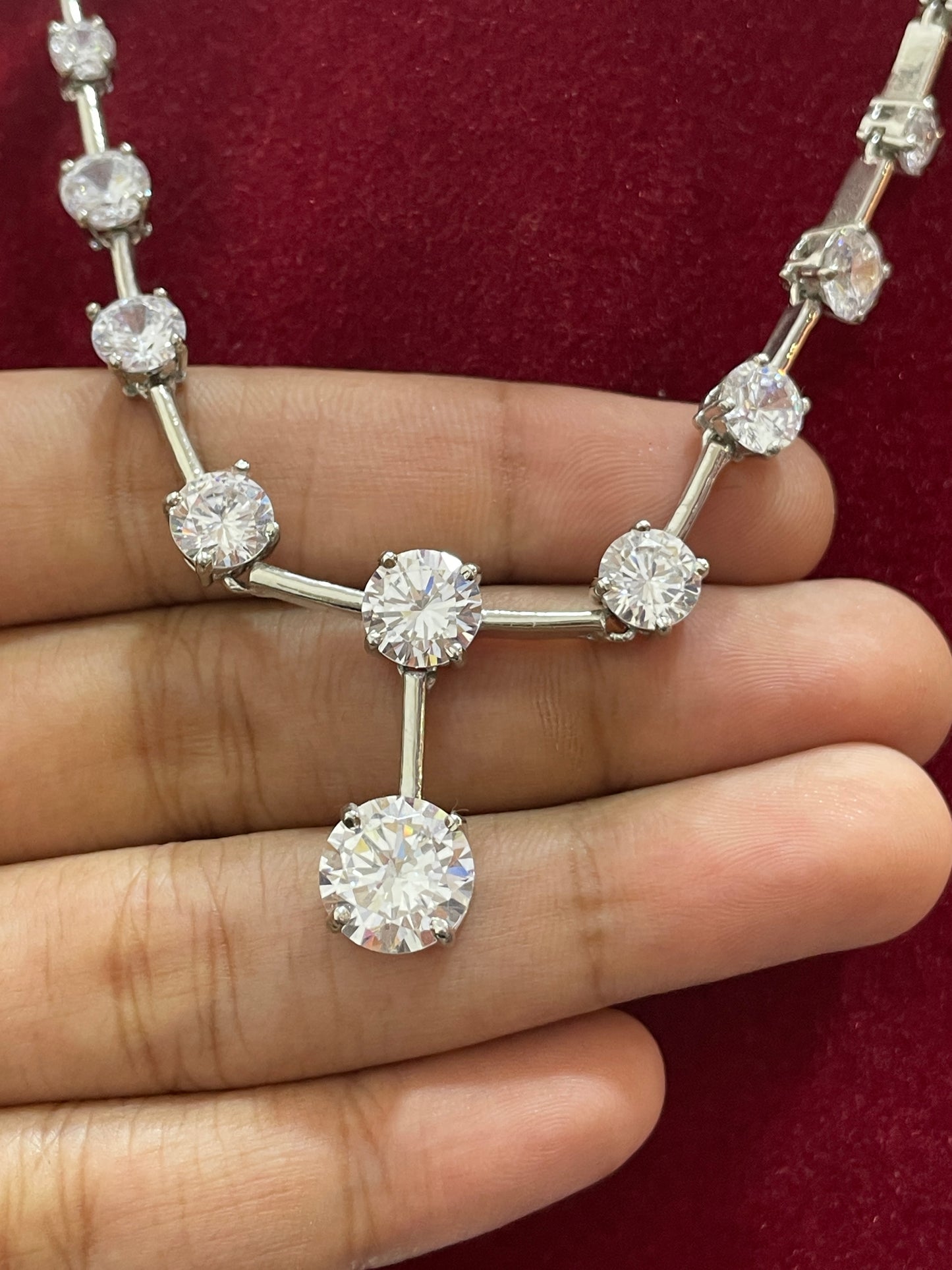 92.5 Silver White Stone Necklace for Women 18 Inches | Stylish Sparkling Design | Elegant Jewellery