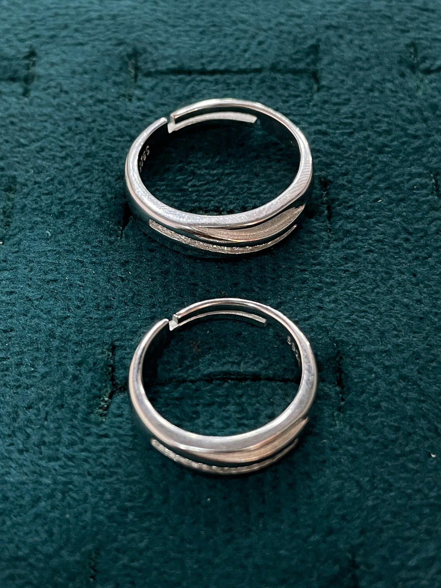 92.5 Silver Diagonal Stone Band Couple Rings | Adjustable Classic Design