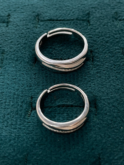 92.5 Silver Diagonal Stone Band Couple Rings | Adjustable Classic Design