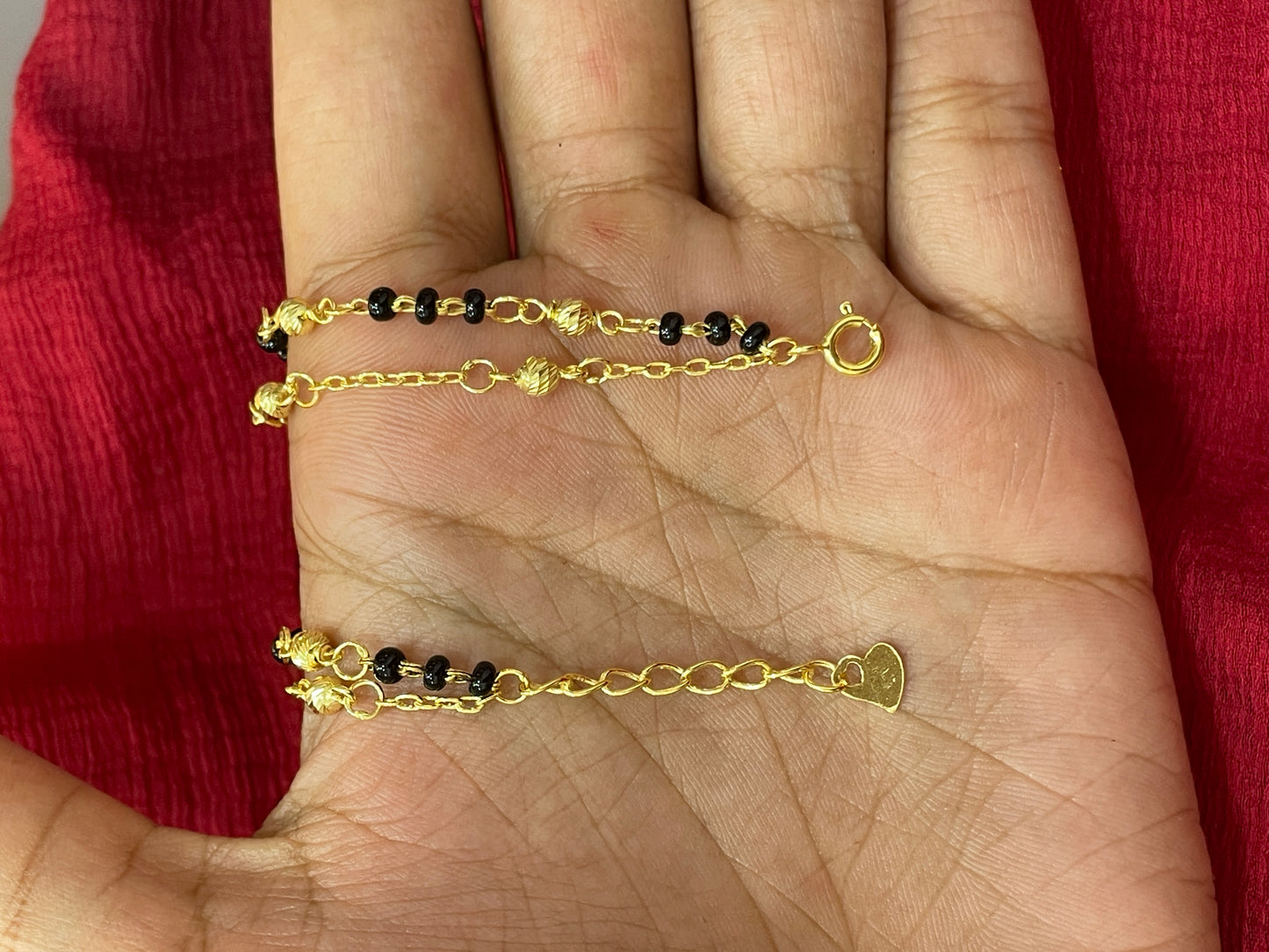 92.5 Silver Gold Plated Double Line Black Bead Bracelet for Women 8 Inches | Stylish Layered Design | Elegant Jewellery