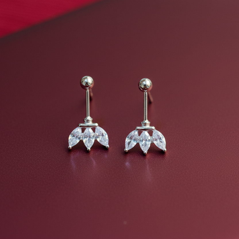 Pair of diamond earrings on a red background