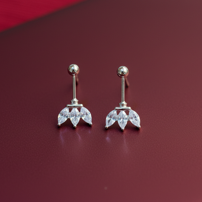 Pair of diamond earrings on a red background