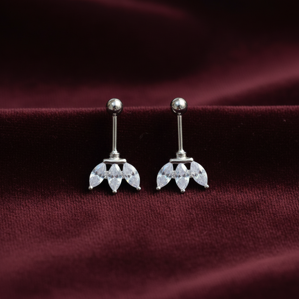 92.5 Silver Three Leaf Bugadi Pair for Women | Floral Helix Earrings | Minimal
