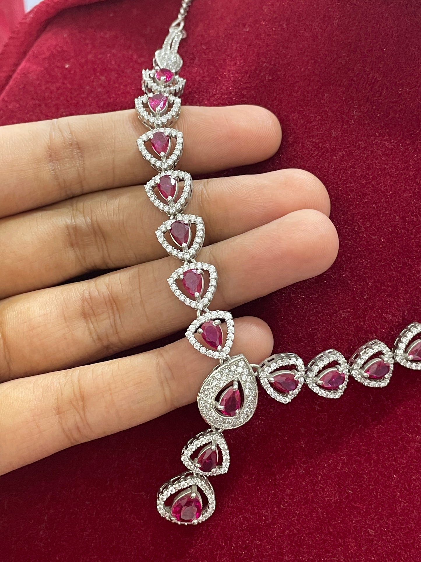 92.5 Silver Ruby Necklace for Women 18.5 Inches | Elegant Premium Design | Stylish Jewellery