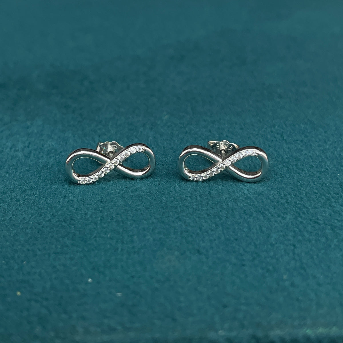 92.5 Silver CZ Infinity Stud Earrings for Women