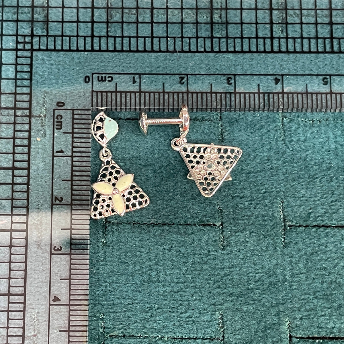 92.5 Sterling Silver Enamel Triangle Drop Earrings for Women pair