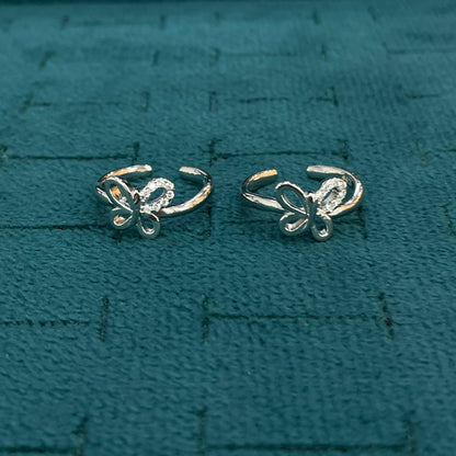 92.5 Sterling Silver CZ Butterfly Open Toe Rings