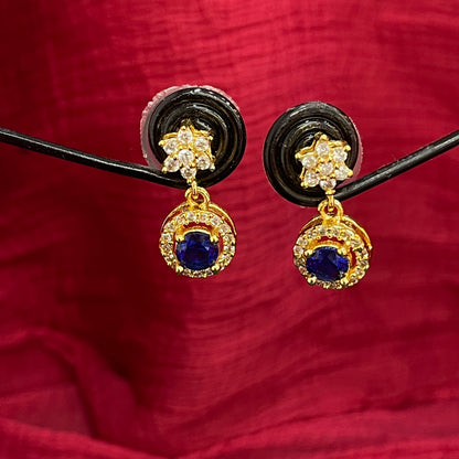 92.5 Silver Gold Plated Earrings for Women | Stylish Flower Blue Stone Drop pair