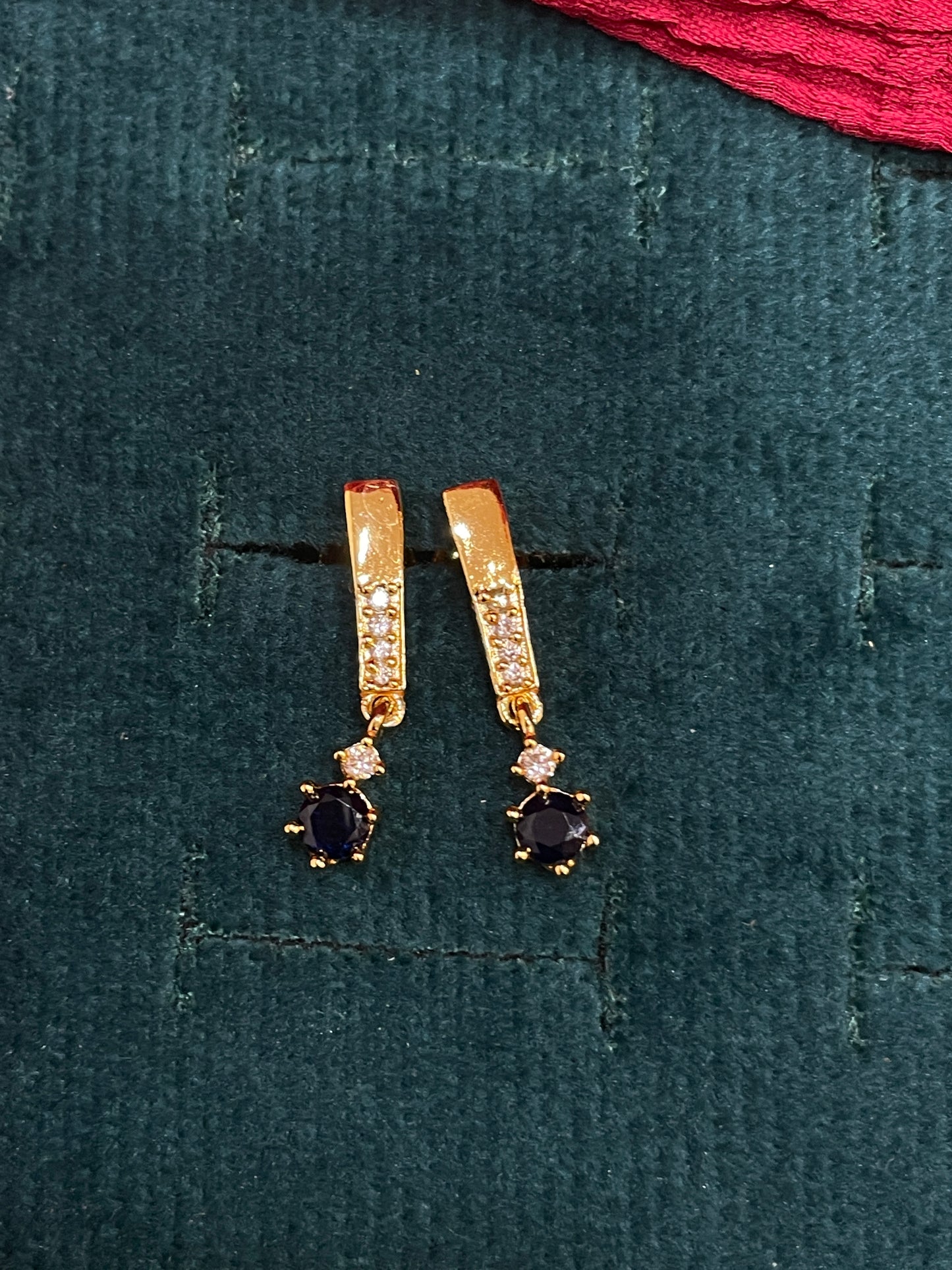 925 Silver Gold Plated Blue Drop Earrings