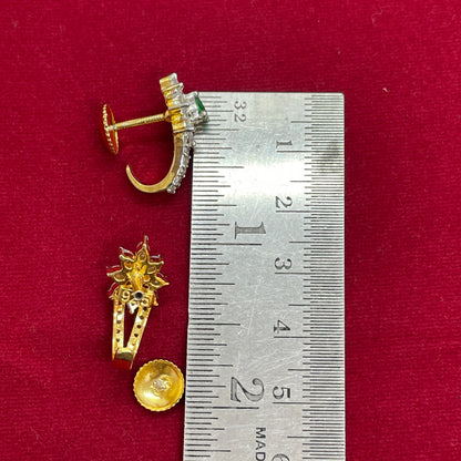 92.5 Silver Gold Plated Green Emerald J Studs