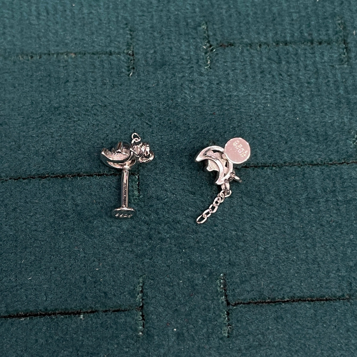 92.5 Sterling Silver Opal & Crescent Moon Stud with Double White CZ Chain Tassel Drop Earrings for Women