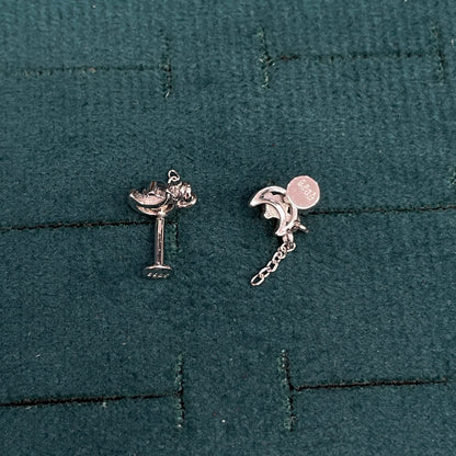 92.5 Sterling Silver Opal & Crescent Moon Stud with Double White CZ Chain Tassel Drop Earrings for Women