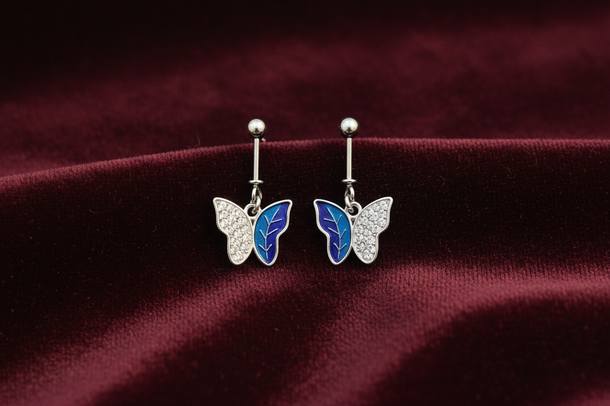 92.5 Silver Blue Butterfly Bugadi for Women | Stylish Ear Cuff Design | Ethnic Jewellery