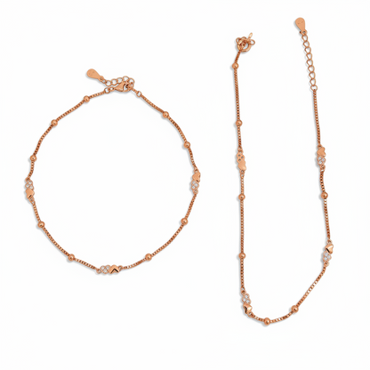 92.5 Silver Gold Plated Heart Anklets Pair