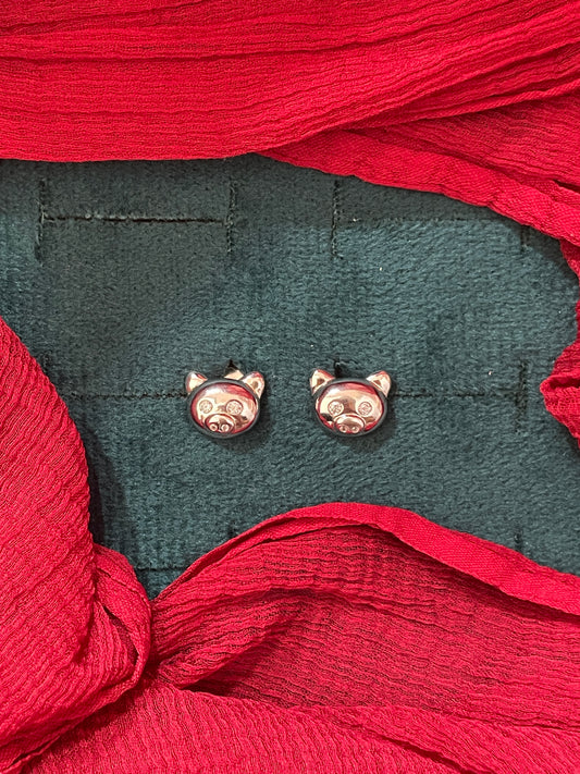 92.5 Silver Teddy Face Stud Earrings for Women & Kids | Cute Cartoon Design | Stylish Jewellery