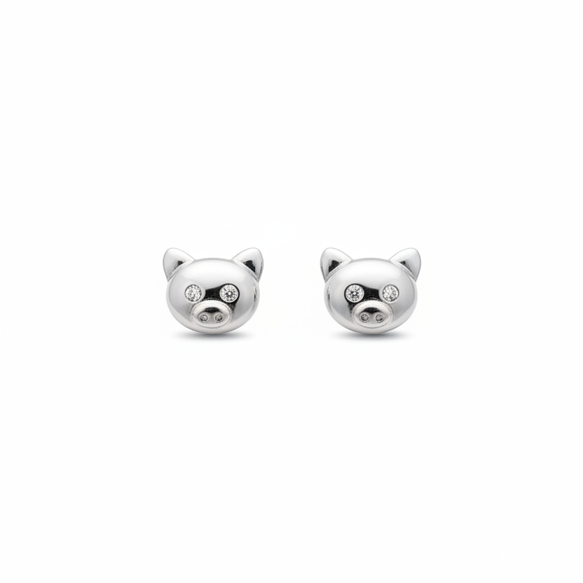 92.5 Silver Teddy Face Stud Earrings for Women & Kids | Cute Cartoon Design | Stylish Jewellery