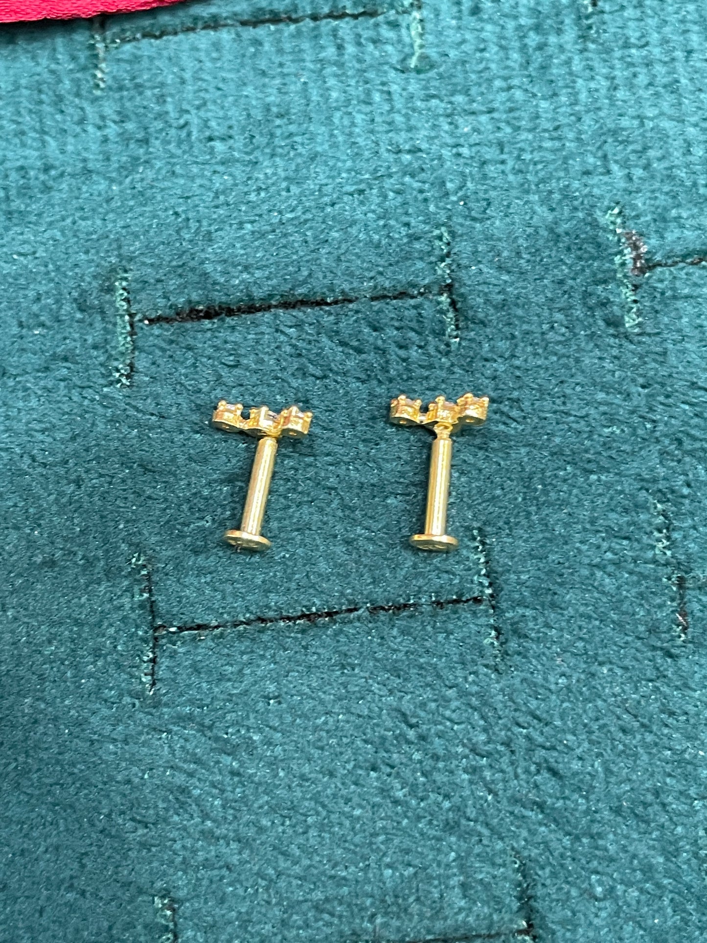 925 Silver Gold Plated 3 Stone Second Studs