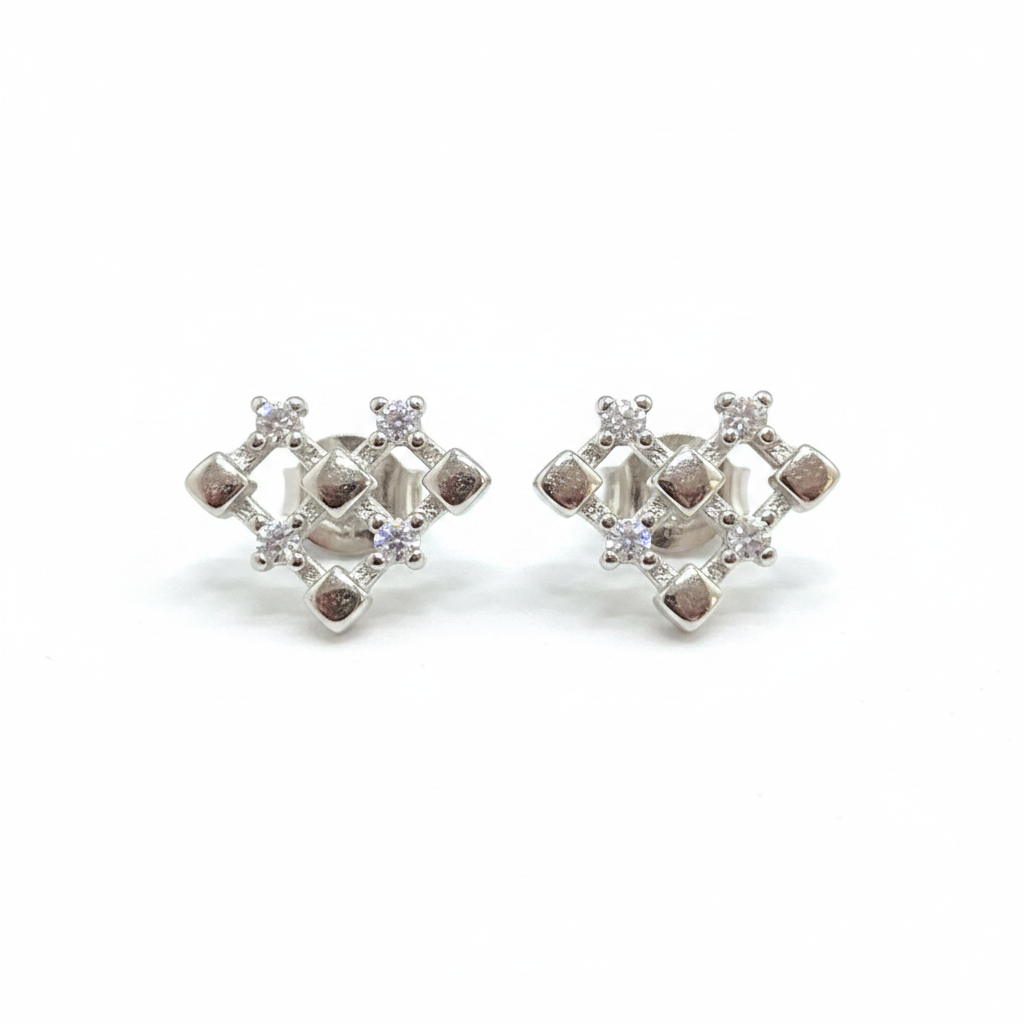 92.5 Silver Tetris Heart Studs | Unique Trendy Design | Jewellery