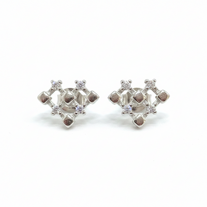 92.5 Silver Tetris Heart Studs | Unique Trendy Design | Jewellery