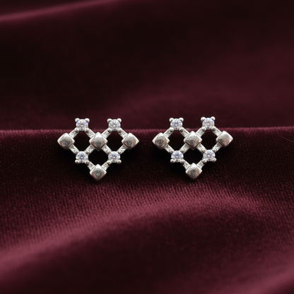 92.5 Silver Tetris Heart Studs | Unique Trendy Design | Jewellery