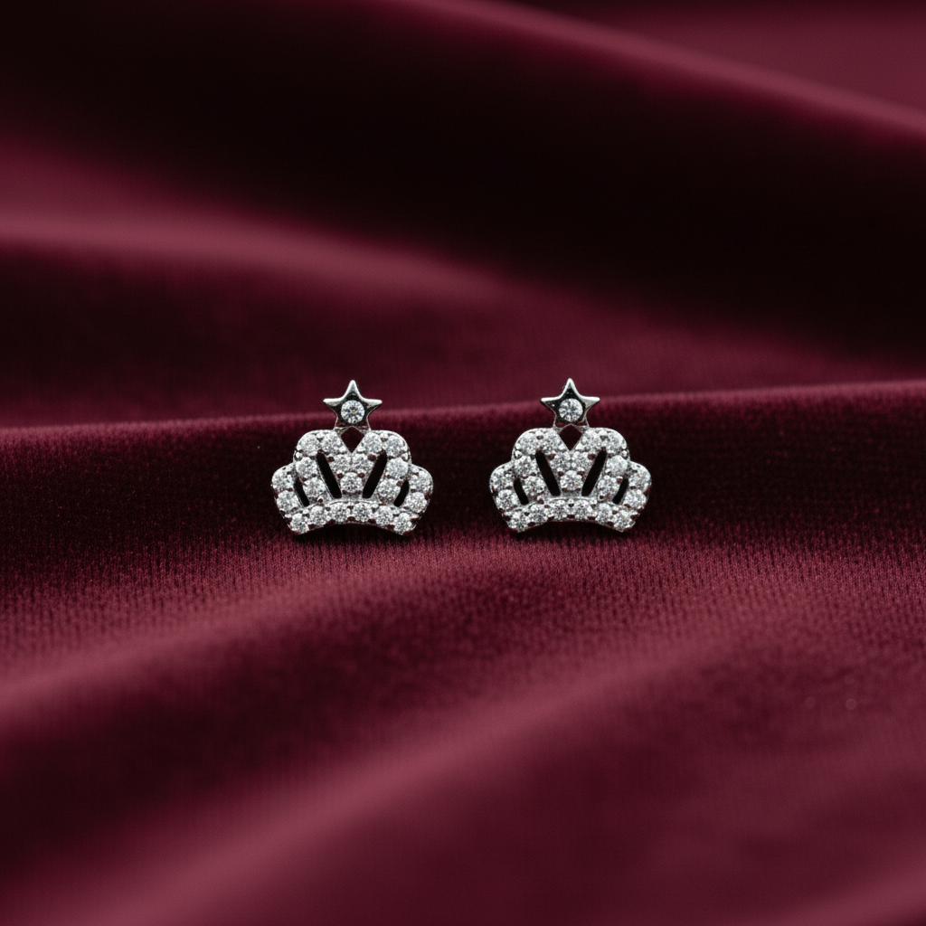 92.5 Silver Crown Earrings for Women | Stylish Royal Design | Elegant Trend Jewellery
