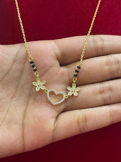 92.5 Silver Gold Plated Heart Black Bead Chain for Women 18.5 Inches | Stylish Love Design | Elegant Jewellery