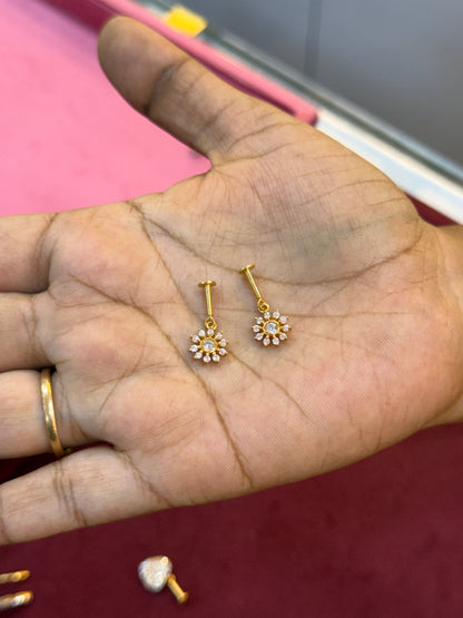 92.5 Silver Gold Plated Flower Drop Bugadi Pair | Stylish Hanging Floral Design | Jewellery