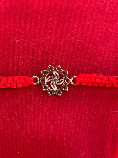 925 Sterling Silver Floral Mandala Rakhi | Red Thread Rakhi for Raksha Bandhan